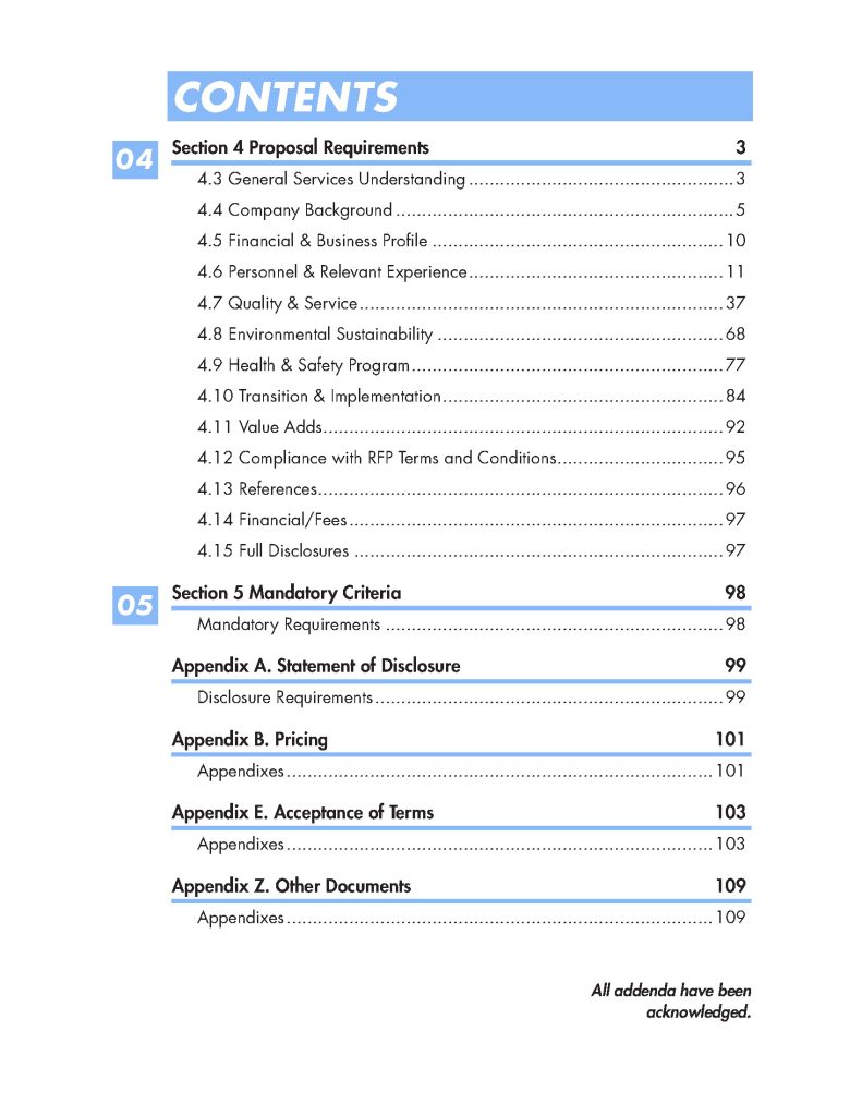 Persuasive Proposal - Table of Contents Example #1